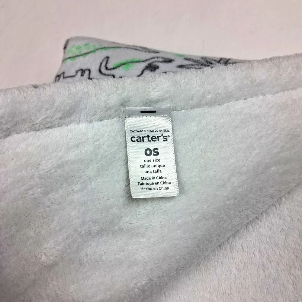 Carter's White Green Dinosaur Cute-A-Saurus Baby Blanket Soft Black 30x40